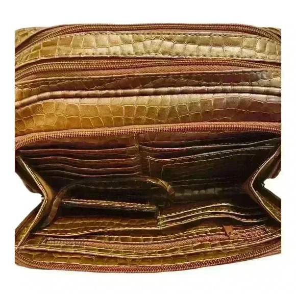 Kathy Van Zeeland Brown Croc Embossed Crossbody Bag Women's Handbag - Picture 5 of 8